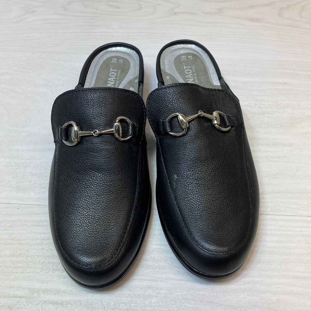 Naot Womens 39 8 Mules Loafers Bit Black Leather Slip On Comfort Shoes Clogs